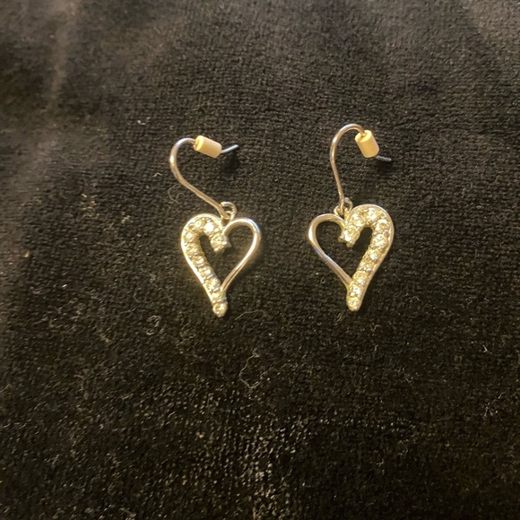 Sterling silver with diamonds fine jewelryheart shaped earring pair - Picture 1 of 1